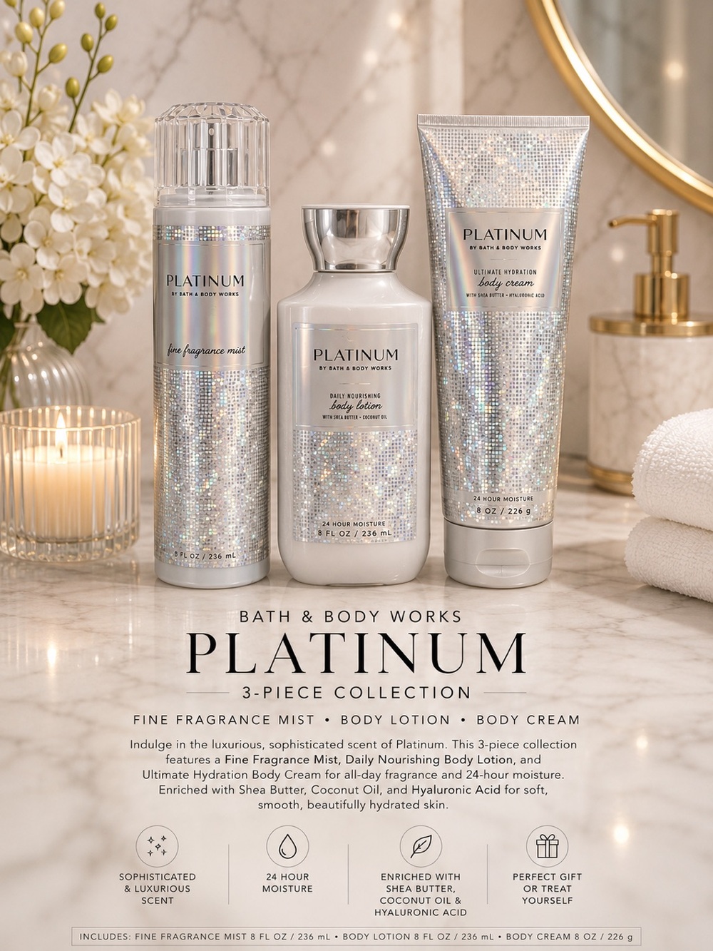 Bath & Body Works Platinum 3Pc Set